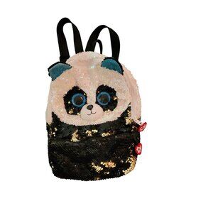 Ty Sequin Panda "Bamboo" Backpack With Adjustable Straps & Pink Lining